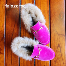 Load image into Gallery viewer, Winter New Kids Fur Shoes Baby Girls Princess Flats Children Warm Brand Shoes Toddler Slip On Black Loafer Fashion Soft Moccasin
