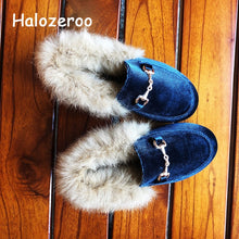 Load image into Gallery viewer, Winter New Kids Fur Shoes Baby Girls Princess Flats Children Warm Brand Shoes Toddler Slip On Black Loafer Fashion Soft Moccasin
