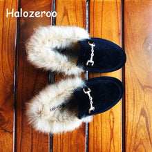 Load image into Gallery viewer, Winter New Kids Fur Shoes Baby Girls Princess Flats Children Warm Brand Shoes Toddler Slip On Black Loafer Fashion Soft Moccasin
