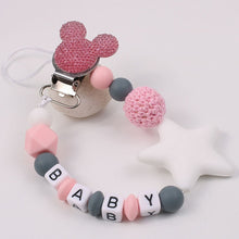 Load image into Gallery viewer, Personalize Name Mouse Head Dummy Clip Pacifier Clips Baby Silicone Pacifier Holder Chain Baby Attache Sucette Gift
