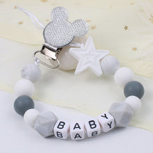Load image into Gallery viewer, Personalize Name Mouse Head Dummy Clip Pacifier Clips Baby Silicone Pacifier Holder Chain Baby Attache Sucette Gift
