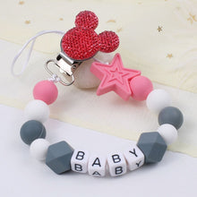 Load image into Gallery viewer, Personalize Name Mouse Head Dummy Clip Pacifier Clips Baby Silicone Pacifier Holder Chain Baby Attache Sucette Gift
