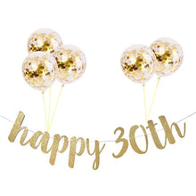 Load image into Gallery viewer, 30 40 50 60th Years Birthday Decor Gold Glitter Paper Banner Garland Confetti Balloon 30th Birthday Party Decorations Adult

