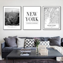 Load image into Gallery viewer, New York Map Modern City Scene Canvas Paintings Black and White Wall Art Pictures Posters and Prints for Living Room Home Decor

