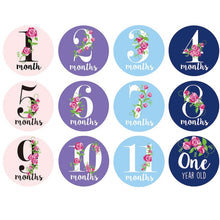 Load image into Gallery viewer, 12 Pcs Month Sticker Baby Photography Milestone Memorial Monthly Newborn Kids Commemorative Card Number Photo Accessories Gifts
