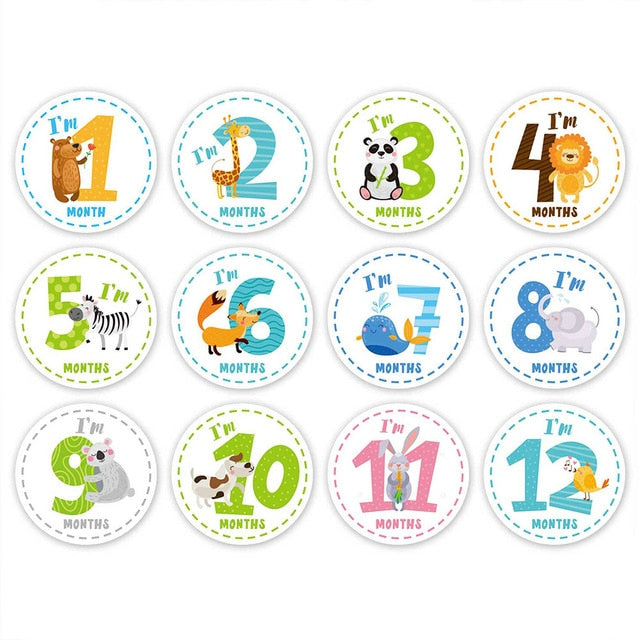 12 Pcs Month Sticker Baby Photography Milestone Memorial Monthly Newborn Kids Commemorative Card Number Photo Accessories Gifts