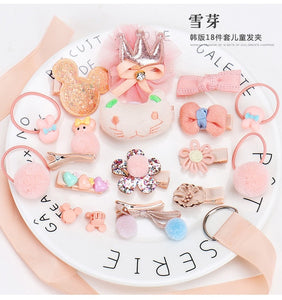 18pcs Baby Girl Headband for Children's Turban Darling Bows Kids Headwear Elastic Hair Bands Clips Hairpins Set Baby Accessories