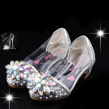 Load image into Gallery viewer, Fashion Cinderella Crystal Bright Diamond Leather Shoes Girl Princess Single Shoes Girl Performance High Heels Shoes
