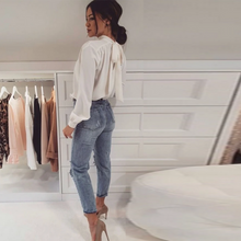 Load image into Gallery viewer, Women Office Lady Back Bow Bandage Blouse Long Sleeve Stand Collar Solid Elegant Casual Shirts 2020 Autumn New Fashion Blouse
