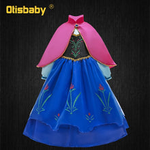 Load image into Gallery viewer, Girls Anna Elsa Dress Fancy Princess Anna Costume Summer Turtleneck Dresses for Girls Fairy Frock Anna Dress Up with Rose Cape
