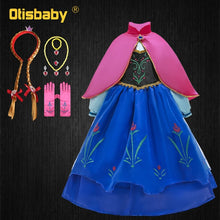 Load image into Gallery viewer, Girls Anna Elsa Dress Fancy Princess Anna Costume Summer Turtleneck Dresses for Girls Fairy Frock Anna Dress Up with Rose Cape
