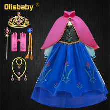 Load image into Gallery viewer, Girls Anna Elsa Dress Fancy Princess Anna Costume Summer Turtleneck Dresses for Girls Fairy Frock Anna Dress Up with Rose Cape
