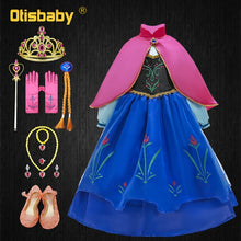 Load image into Gallery viewer, Girls Anna Elsa Dress Fancy Princess Anna Costume Summer Turtleneck Dresses for Girls Fairy Frock Anna Dress Up with Rose Cape
