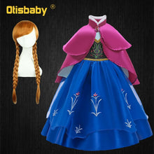 Load image into Gallery viewer, Girls Anna Elsa Dress Fancy Princess Anna Costume Summer Turtleneck Dresses for Girls Fairy Frock Anna Dress Up with Rose Cape
