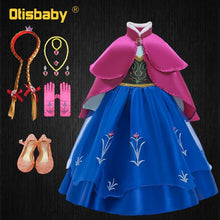 Load image into Gallery viewer, Girls Anna Elsa Dress Fancy Princess Anna Costume Summer Turtleneck Dresses for Girls Fairy Frock Anna Dress Up with Rose Cape
