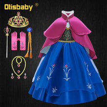 Load image into Gallery viewer, Girls Anna Elsa Dress Fancy Princess Anna Costume Summer Turtleneck Dresses for Girls Fairy Frock Anna Dress Up with Rose Cape
