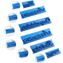 Load image into Gallery viewer, 6pcs/set Handwriting Fondant Cake Embosser Plastic Letters Mold Happy Birthday Best Wishes Baking Molds Decoration Tool
