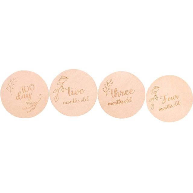 Wooden Baby Month Milestone Card Newborn Birth Month Birthday Milestone Wooden Teether Baby Kids Photography Props Toy