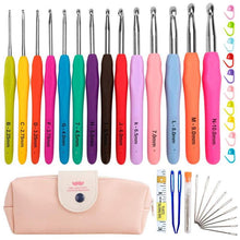 Load image into Gallery viewer, Crochet Hooks Set and Bag 14pcs Soft Handle Aluminum Yarn Knitting Needles Sewing Tool Kits Ergonomic Grip Set Home Use Sewing
