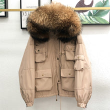Load image into Gallery viewer, Large Natural Raccoon Fur Women Down Coat Winter Thick 90% White Duck Down Parka Female Hooded Short Jacket Loose Down Outerwear
