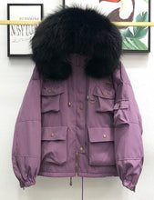 Load image into Gallery viewer, Large Natural Raccoon Fur Women Down Coat Winter Thick 90% White Duck Down Parka Female Hooded Short Jacket Loose Down Outerwear
