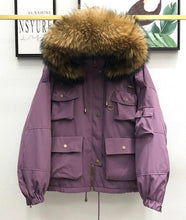 Load image into Gallery viewer, Large Natural Raccoon Fur Women Down Coat Winter Thick 90% White Duck Down Parka Female Hooded Short Jacket Loose Down Outerwear
