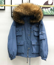 Load image into Gallery viewer, Large Natural Raccoon Fur Women Down Coat Winter Thick 90% White Duck Down Parka Female Hooded Short Jacket Loose Down Outerwear
