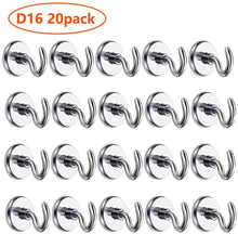 Load image into Gallery viewer, D16 Heavy Duty Neodymium Rare Earth Magnet Hook 20 Pack 12LB Pulling Force Hanging Mighty Magnetic Close Hooks Great for Fridge
