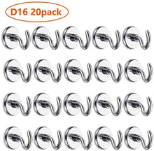 Load image into Gallery viewer, D16 Heavy Duty Neodymium Rare Earth Magnet Hook 20 Pack 12LB Pulling Force Hanging Mighty Magnetic Close Hooks Great for Fridge

