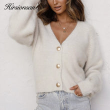 Load image into Gallery viewer, Hirsionsan Elegant Long Sleeve Mohair Sweater Women 2020 New Single-breasted Female Short Cardigan Soft Flexible Knitted Sweater
