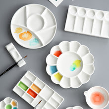 Load image into Gallery viewer, Ceramic palette multi-grid watercolor painting white porcelain palette art supplies professional painting ceramic supplies
