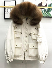 Load image into Gallery viewer, Large Natural Raccoon Fur Women Down Coat Winter Thick 90% White Duck Down Parka Female Hooded Short Jacket Loose Down Outerwear
