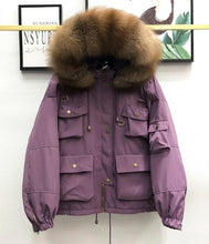 Load image into Gallery viewer, Large Natural Raccoon Fur Women Down Coat Winter Thick 90% White Duck Down Parka Female Hooded Short Jacket Loose Down Outerwear
