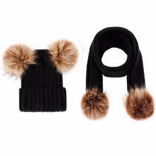 Load image into Gallery viewer, Winter Hats Ears Girls Boys Cap+Scarf 2Pcs Kids Set Baby Keep Warm Children Knit Wool Fur Double Hat Knitted Cute Cap Scarf Set
