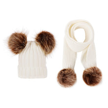 Load image into Gallery viewer, Winter Hats Ears Girls Boys Cap+Scarf 2Pcs Kids Set Baby Keep Warm Children Knit Wool Fur Double Hat Knitted Cute Cap Scarf Set
