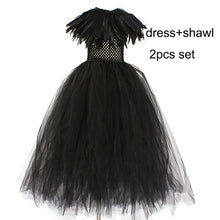 Load image into Gallery viewer, Kids Black Devil Tutu Costume Gothic Halloween Girls Fancy Tutu Dress with Feather Shawl Royal Dark Queen Maleficent Gown Dress
