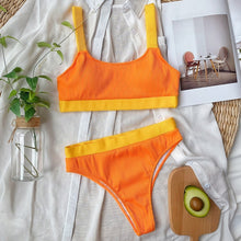 Load image into Gallery viewer, INGAGA High Waist Bikinis 2020 Swimsuits Bandeau Swimwear Women Splicing Biquini Beachwear Sports Ribbed Bathing Suits New
