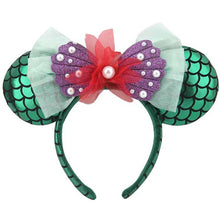 Load image into Gallery viewer, Mermaid princess Minnie Ears Headband Big Sequin Bows EARS COSTUME Headband Cosplay Plush Adult/Kids Headband Gift
