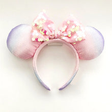 Load image into Gallery viewer, Mermaid princess Minnie Ears Headband Big Sequin Bows EARS COSTUME Headband Cosplay Plush Adult/Kids Headband Gift
