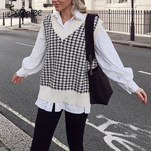 Load image into Gallery viewer, Simplee Women geometric khaki knitted sweater women casual Houndstooth lady pullover sweater female Autumn winter retro jumper
