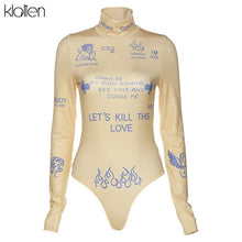 Load image into Gallery viewer, KLALIEN fashion print letter skinny casual turtleneck long sleeve autumn bodysuit women simple basic wild female bodysuit
