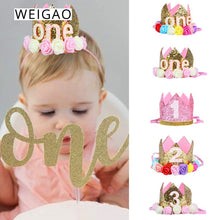 Load image into Gallery viewer, WEIGAO 1/2/3 Happy Birthday Party Caps Decor One Birthday Hat Princess Crown Baby Birthday Headband 1st 2nd 3rd Year Old Decor
