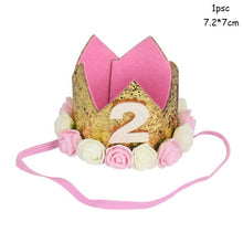 Load image into Gallery viewer, WEIGAO 1/2/3 Happy Birthday Party Caps Decor One Birthday Hat Princess Crown Baby Birthday Headband 1st 2nd 3rd Year Old Decor
