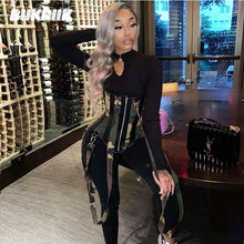 Load image into Gallery viewer, BIIKPIIK Chinese Button Black Hollow Out  Jumpsuits Skinny Casual Jogging Women Jumpsuits Sporty Fitness Workout Overalls
