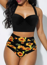 Load image into Gallery viewer, Women Fashion Sunflower Print Sleeveless Bikini Set Top Shorts Two Piece Set Swimsuit Bathing Suit Swimwear Beach Wear Tankinis
