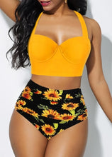 Load image into Gallery viewer, Women Fashion Sunflower Print Sleeveless Bikini Set Top Shorts Two Piece Set Swimsuit Bathing Suit Swimwear Beach Wear Tankinis
