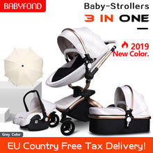 Load image into Gallery viewer, Free Ship Leather 3 in 1 Baby Stroller Two Way Suspension 2 in 1 Stroller EU Safety Car Seat Newborn Bassinet Send Umbrella
