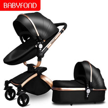 Load image into Gallery viewer, Free Ship Leather 3 in 1 Baby Stroller Two Way Suspension 2 in 1 Stroller EU Safety Car Seat Newborn Bassinet Send Umbrella
