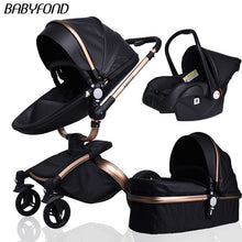 Load image into Gallery viewer, Free Ship Leather 3 in 1 Baby Stroller Two Way Suspension 2 in 1 Stroller EU Safety Car Seat Newborn Bassinet Send Umbrella
