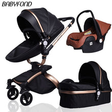 Load image into Gallery viewer, Free Ship Leather 3 in 1 Baby Stroller Two Way Suspension 2 in 1 Stroller EU Safety Car Seat Newborn Bassinet Send Umbrella
